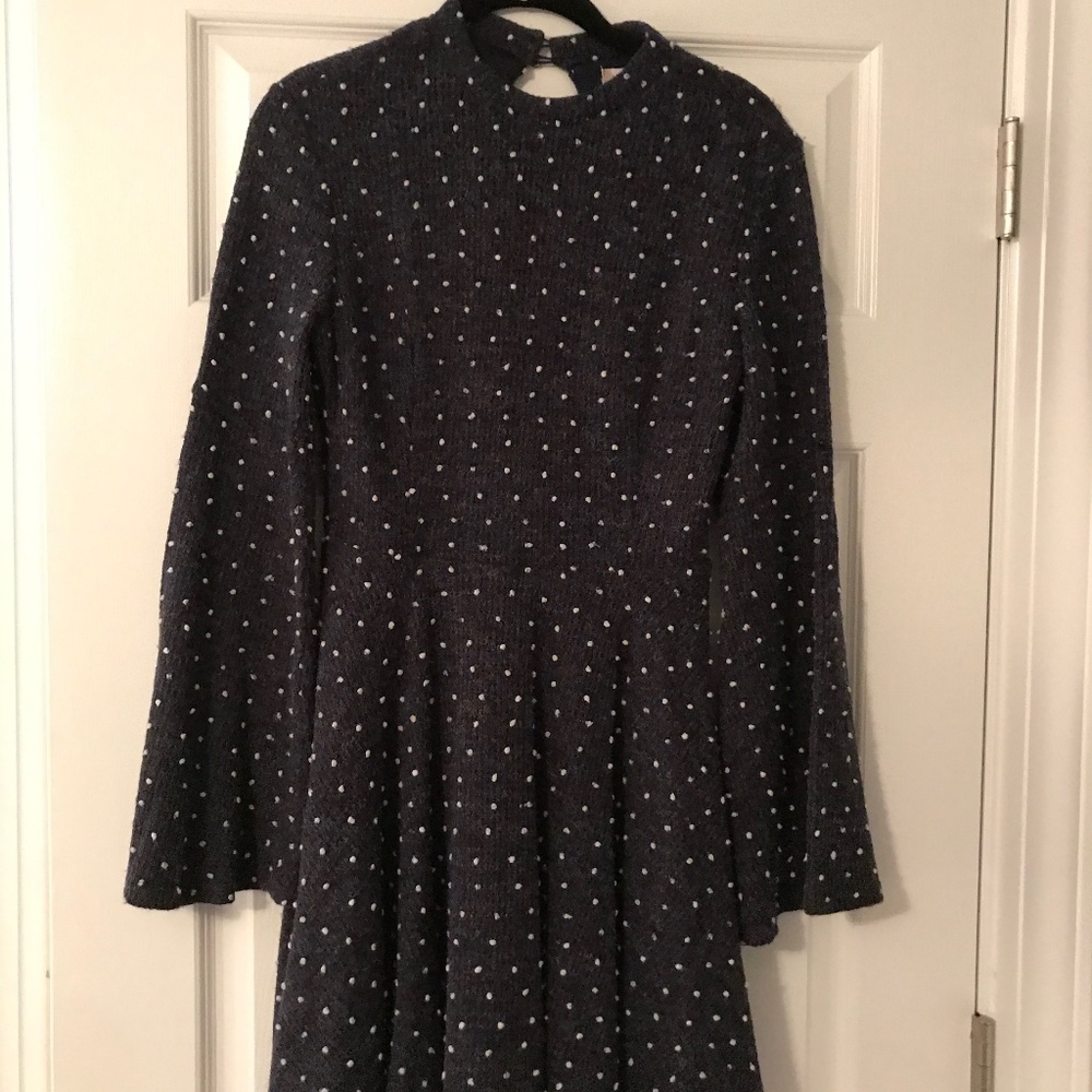 Navy Wool Dress with White Polka Dots